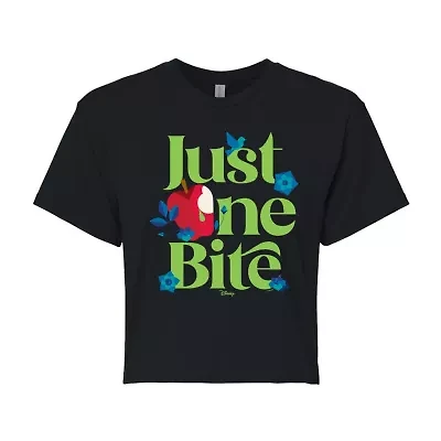 Just One Bite Cropped Tee Womens Juniors Crew Neck Short Sleeve Regular Fit Evil Queen Snow White Graphic T-Shirt