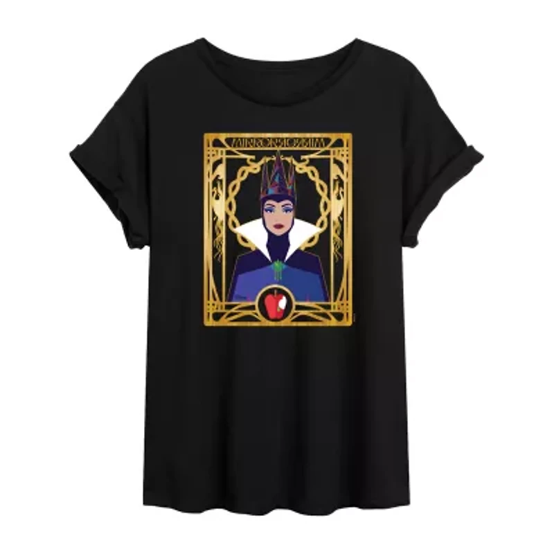 Womens Juniors Crew Neck Short Sleeve Oversized Evil Queen Snow White Graphic T-Shirt
