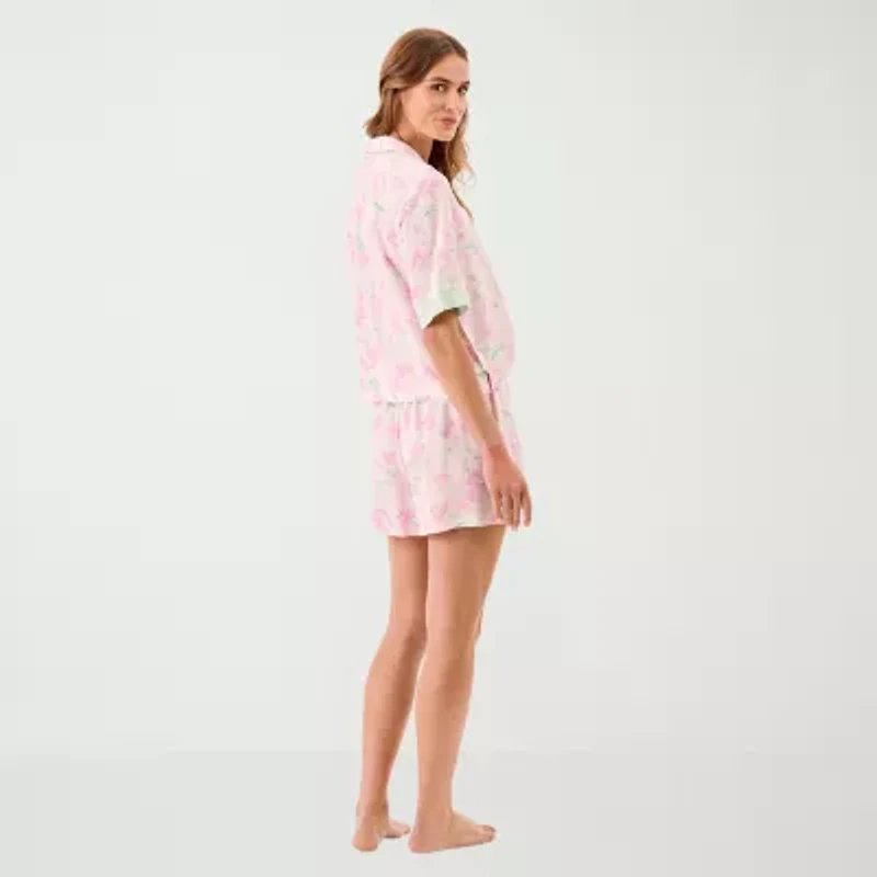 Martha Stewart Womens V-Neck Short Sleeve 2-pc. Pajama Sets