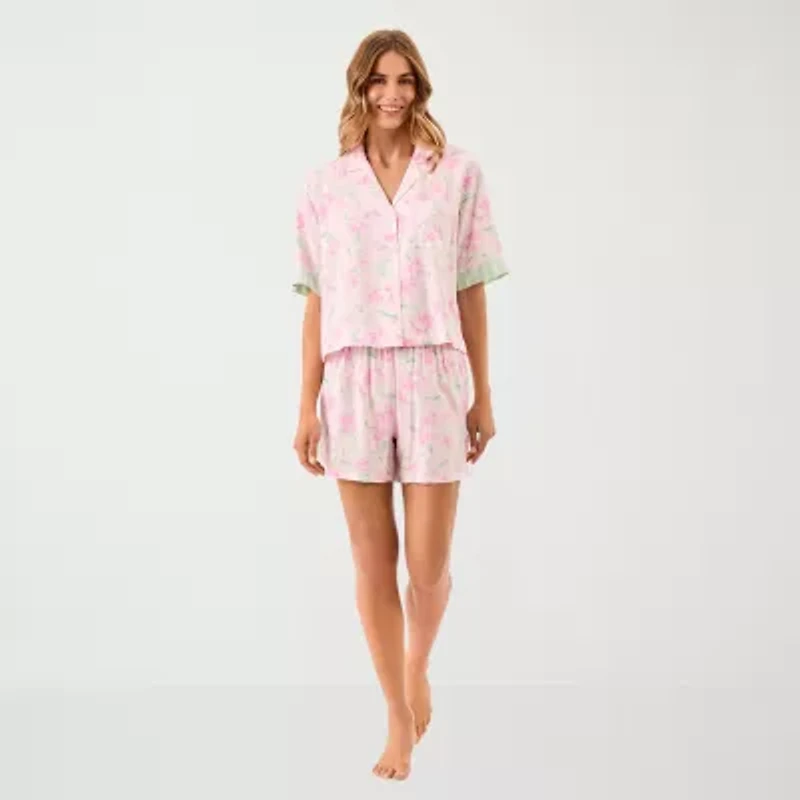 Martha Stewart Womens V-Neck Short Sleeve 2-pc. Pajama Sets