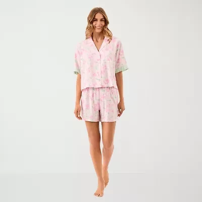 Martha Stewart Womens V-Neck Short Sleeve 2-pc. Pajama Sets