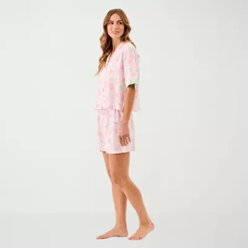Martha Stewart Womens V-Neck Short Sleeve 2-pc. Pajama Sets