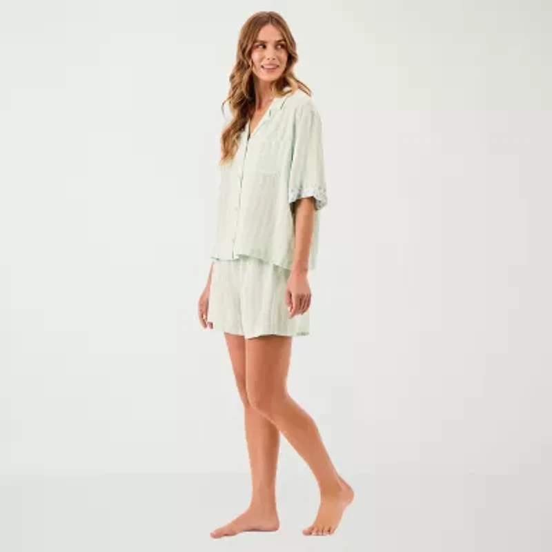 Martha Stewart Womens V-Neck Short Sleeve 2-pc. Pajama Sets