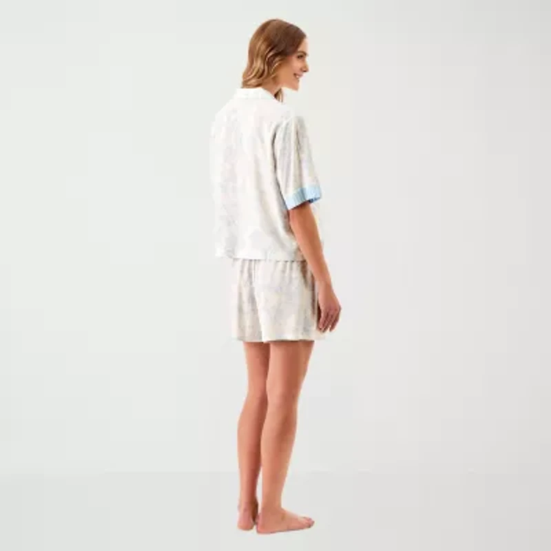 Martha Stewart Womens V-Neck Short Sleeve 2-pc. Pajama Sets