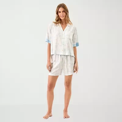 Martha Stewart Womens V-Neck Short Sleeve 2-pc. Pajama Sets