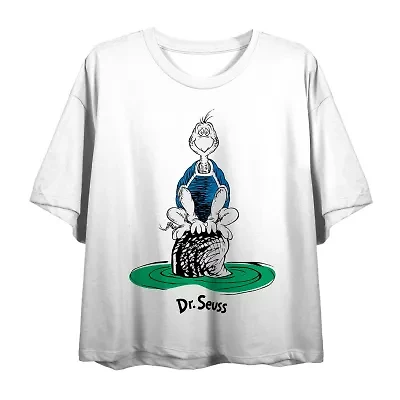 Womens Crew Neck Short Sleeve Dr. Seuss Crop Top
