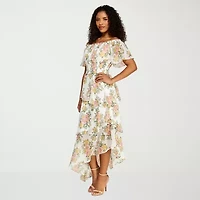 Premier Amour Womens Short Sleeve Off The Shoulder Floral Midi Fit + Flare Dress