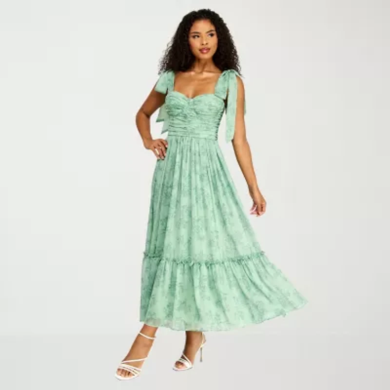 Premier Amour Womens Sleeveless Floral Midi Fit + Flare Dress