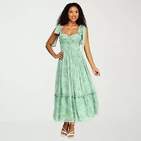 Premier Amour Womens Sleeveless Floral Midi Fit + Flare Dress