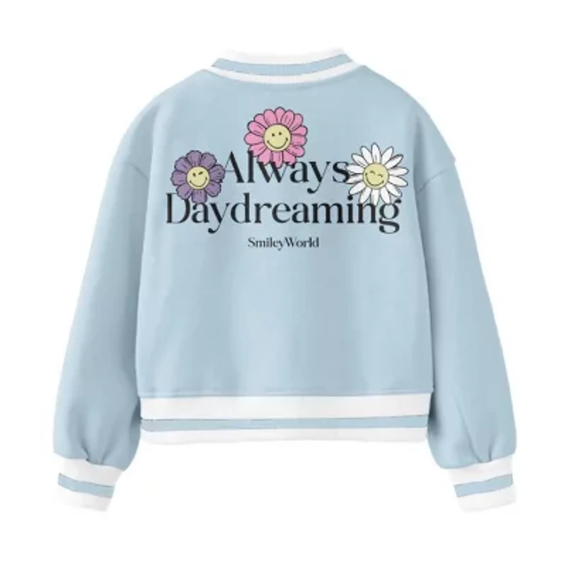 Smiley Little & Big Kid Girls Fleece Lightweight Varsity Jacket