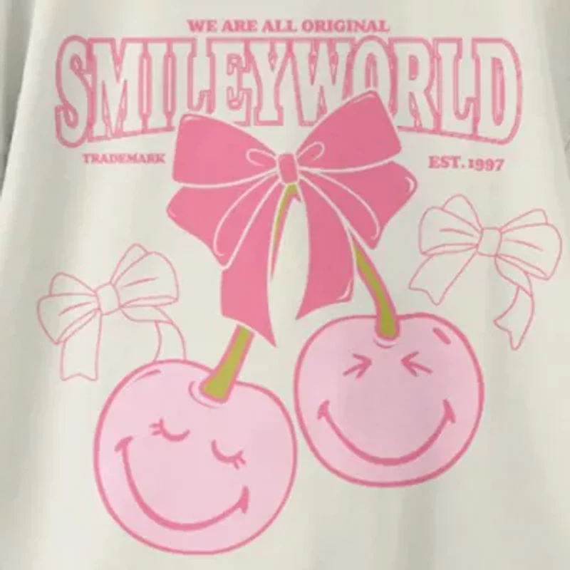 Smiley Big Kid Girls Crew Neck Short Sleeve Regular Fit Graphic T-Shirt