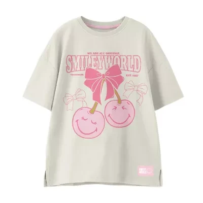 Smiley Big Kid Girls Crew Neck Short Sleeve Regular Fit Graphic T-Shirt