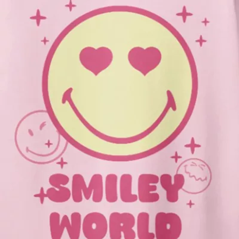 Smiley Little & Big Kid Girls Round Neck Short Sleeve Regular Fit Graphic T-Shirt