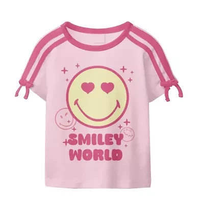 Smiley Little & Big Kid Girls Round Neck Short Sleeve Regular Fit Graphic T-Shirt