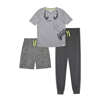Sleep On It Little & Big Kid Boys Crew Neck Short Sleeve 3-pc. Pajama Set