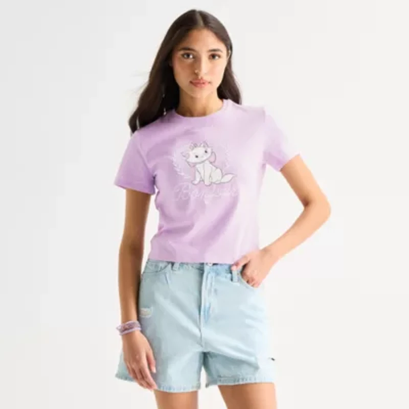 Womens Juniors Crew Neck Short Sleeve Fitted The Aristocats Graphic T-Shirt