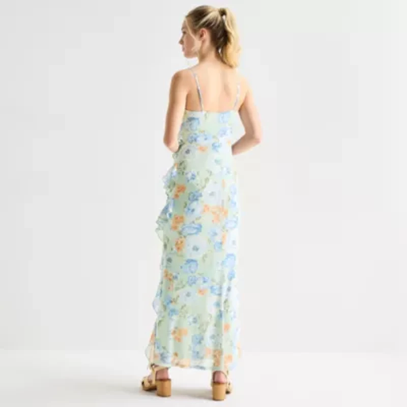 by&by Womens Juniors Sleeveless Floral Midi Slip Dress