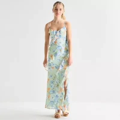 by&by Womens Juniors Sleeveless Floral Midi Slip Dress