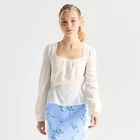 by&by Womens Juniors Square Neck Long Sleeve Blouse