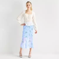 by&by Womens Juniors Square Neck Long Sleeve Blouse