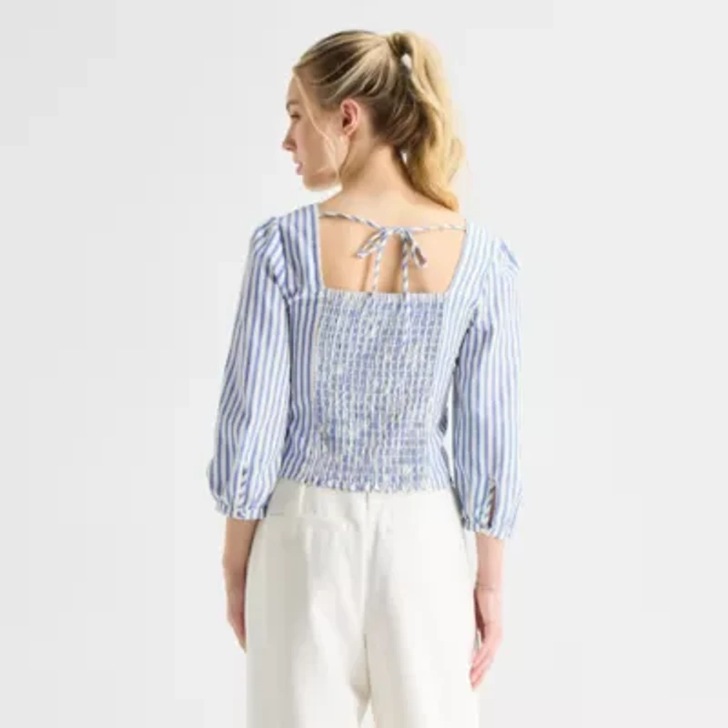 by&by Womens Juniors Straight Neck Long Sleeve Blouse