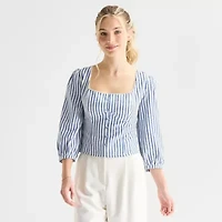 by&by Womens Juniors Straight Neck Long Sleeve Blouse