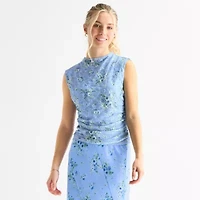 by&by Womens Juniors Mock Neck Sleeveless Blouse