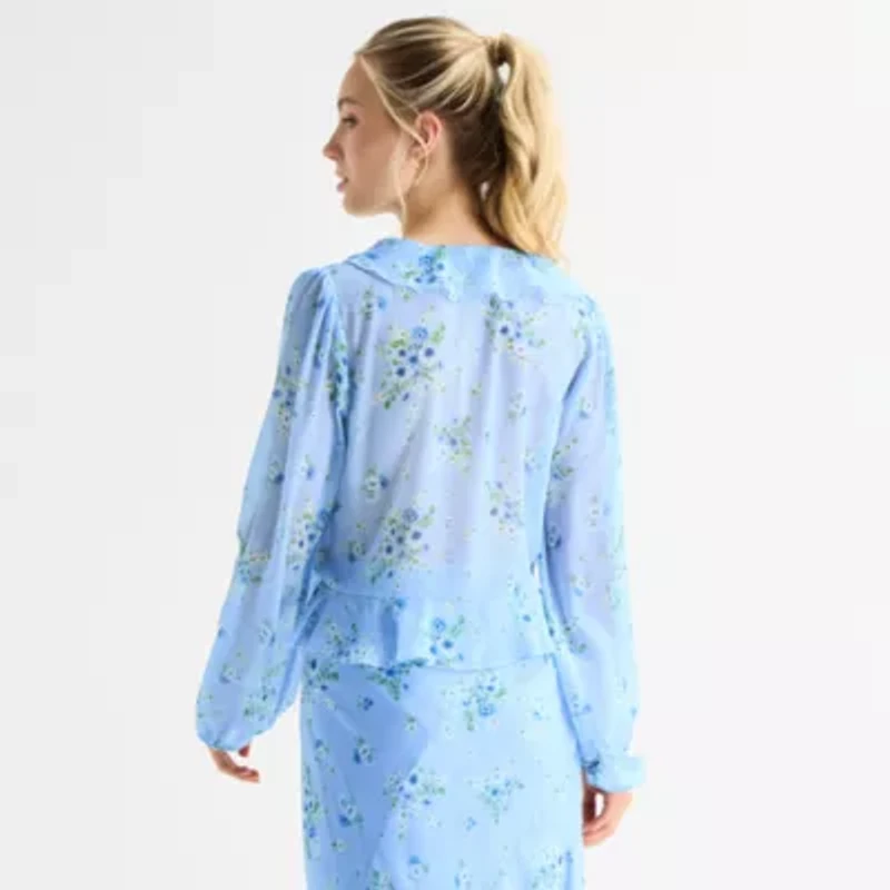 by&by Womens Juniors V Neck Long Sleeve Blouse