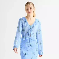 by&by Womens Juniors V Neck Long Sleeve Blouse