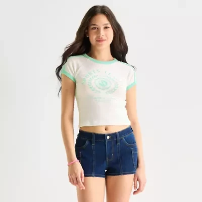 Arizona Womens Juniors Round Neck Short Sleeve Regular Fit Graphic T-Shirt