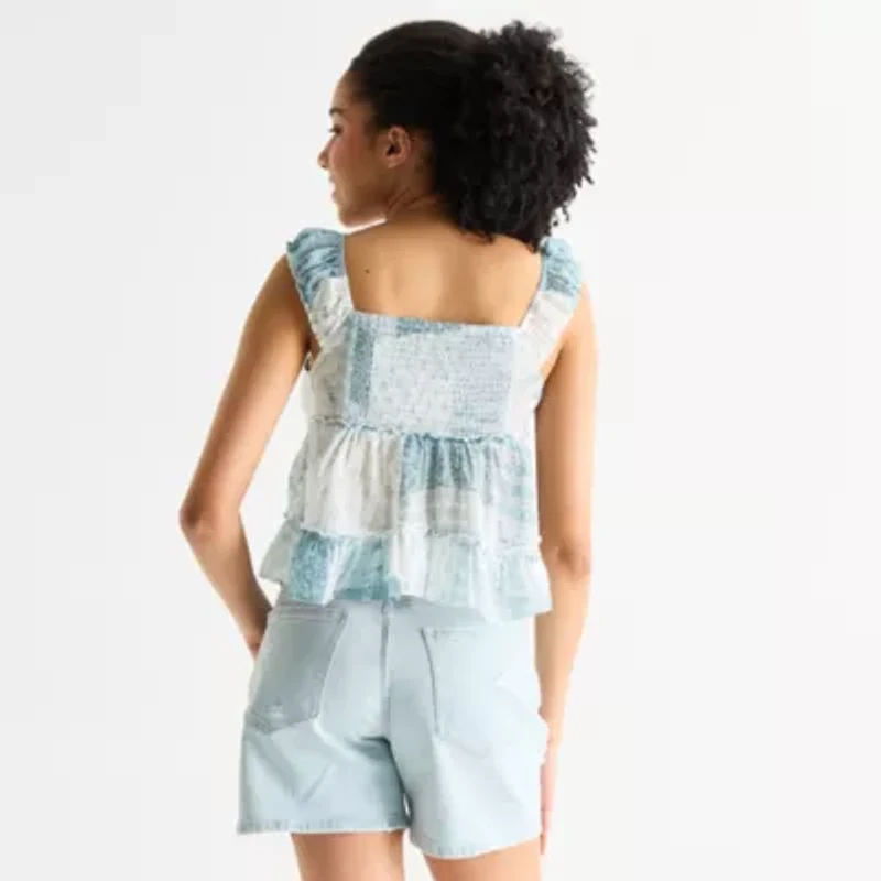 Arizona Womens Juniors Sweetheart Neck Sleeveless Babydoll Top