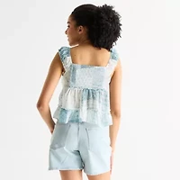 Arizona Womens Juniors Sweetheart Neck Sleeveless Babydoll Top