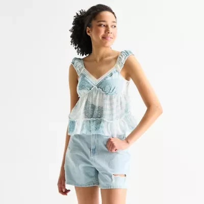 Arizona Womens Juniors Sweetheart Neck Sleeveless Babydoll Top