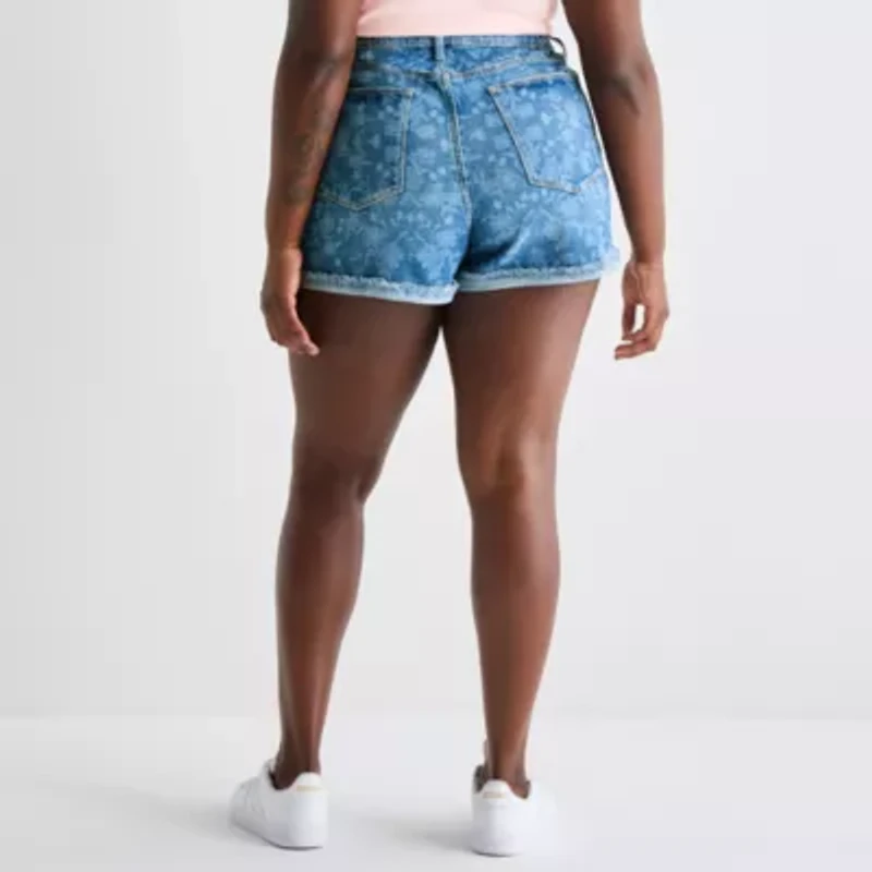Arizona Curvy Womens 4" Mid Rise Juniors Plus Denim Short