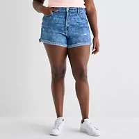 Arizona Curvy Womens 4" Mid Rise Juniors Plus Denim Short