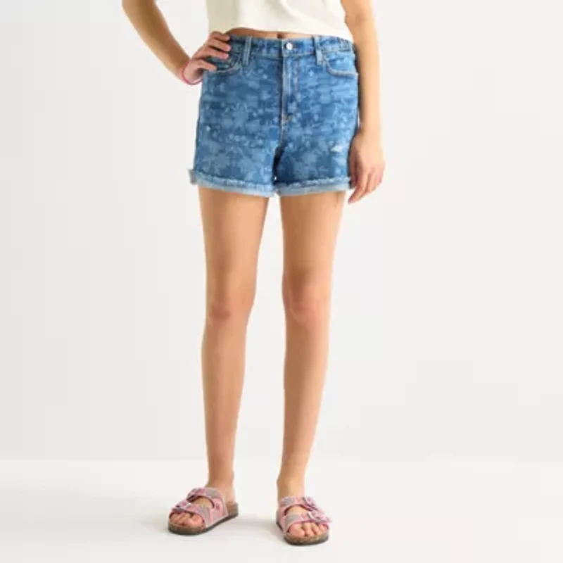 Arizona Curvy Womens 4" Mid Rise Juniors Denim Short
