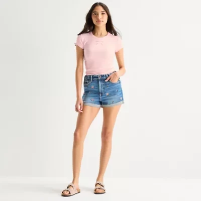 Arizona Curvy Womens 2 1/2" Mid Rise Juniors 1 Pair Denim Short