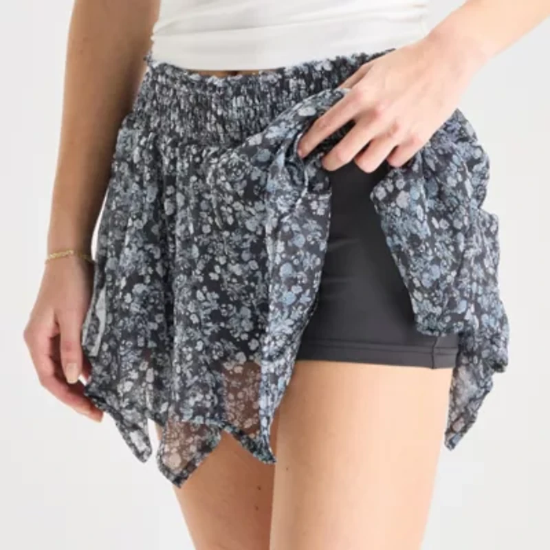 Arizona Womens Juniors Mid Rise Mini Asymmetrical Skirt