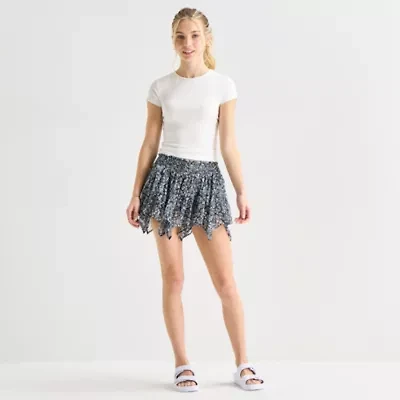 Arizona Womens Juniors Mid Rise Mini Asymmetrical Skirt