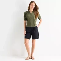Liz Claiborne Womens Split Crew Neck Elbow Sleeve Blouse