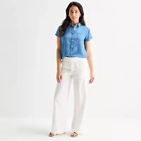 St. John's Bay Womens Short Sleeve Regular Fit Button-Down Shirt