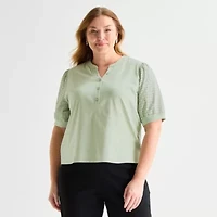 Liz Claiborne Womens Plus Elbow Sleeve Blouse
