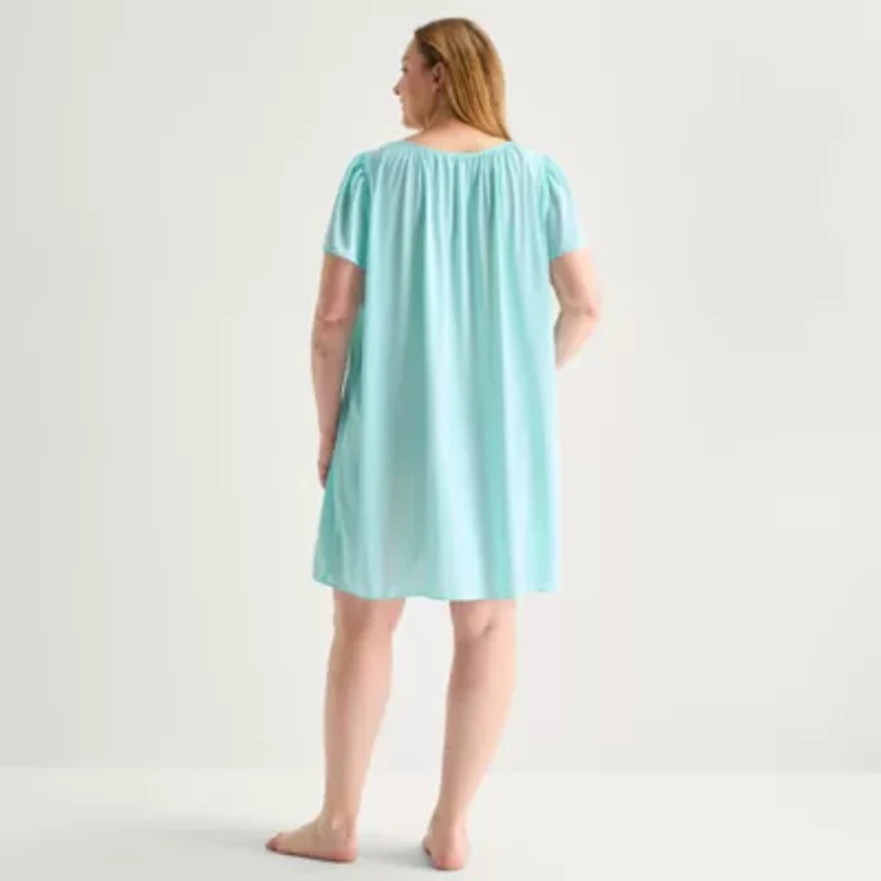 Adonna Womens Plus Short Sleeve Round Neck Nightgown