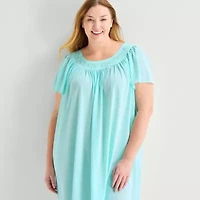 Adonna Womens Plus Short Sleeve Round Neck Nightgown