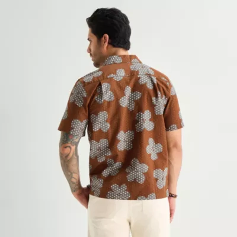 mutual weave Mens Short Sleeve Camp Shirt