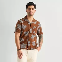 mutual weave Mens Short Sleeve Camp Shirt