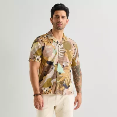 mutual weave Mens Short Sleeve Camp Shirt