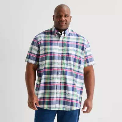 U.S. Polo Assn. Stretch Poplin Mens Short Sleeve Classic Fit Fabric Embroidered Big and Tall Button-Down Shirt