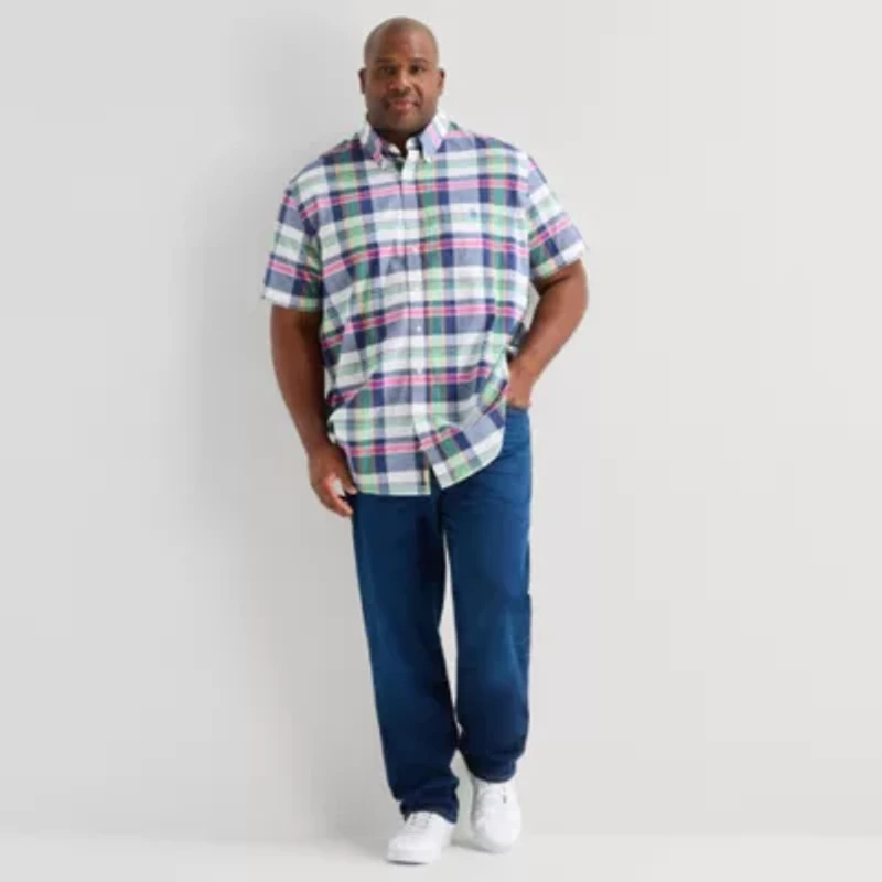 U.S. Polo Assn. Stretch Poplin Mens Short Sleeve Classic Fit Fabric Embroidered Big and Tall Button-Down Shirt