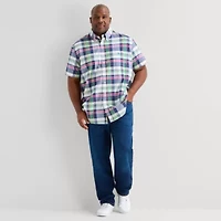 U.S. Polo Assn. Stretch Poplin Mens Short Sleeve Classic Fit Fabric Embroidered Big and Tall Button-Down Shirt